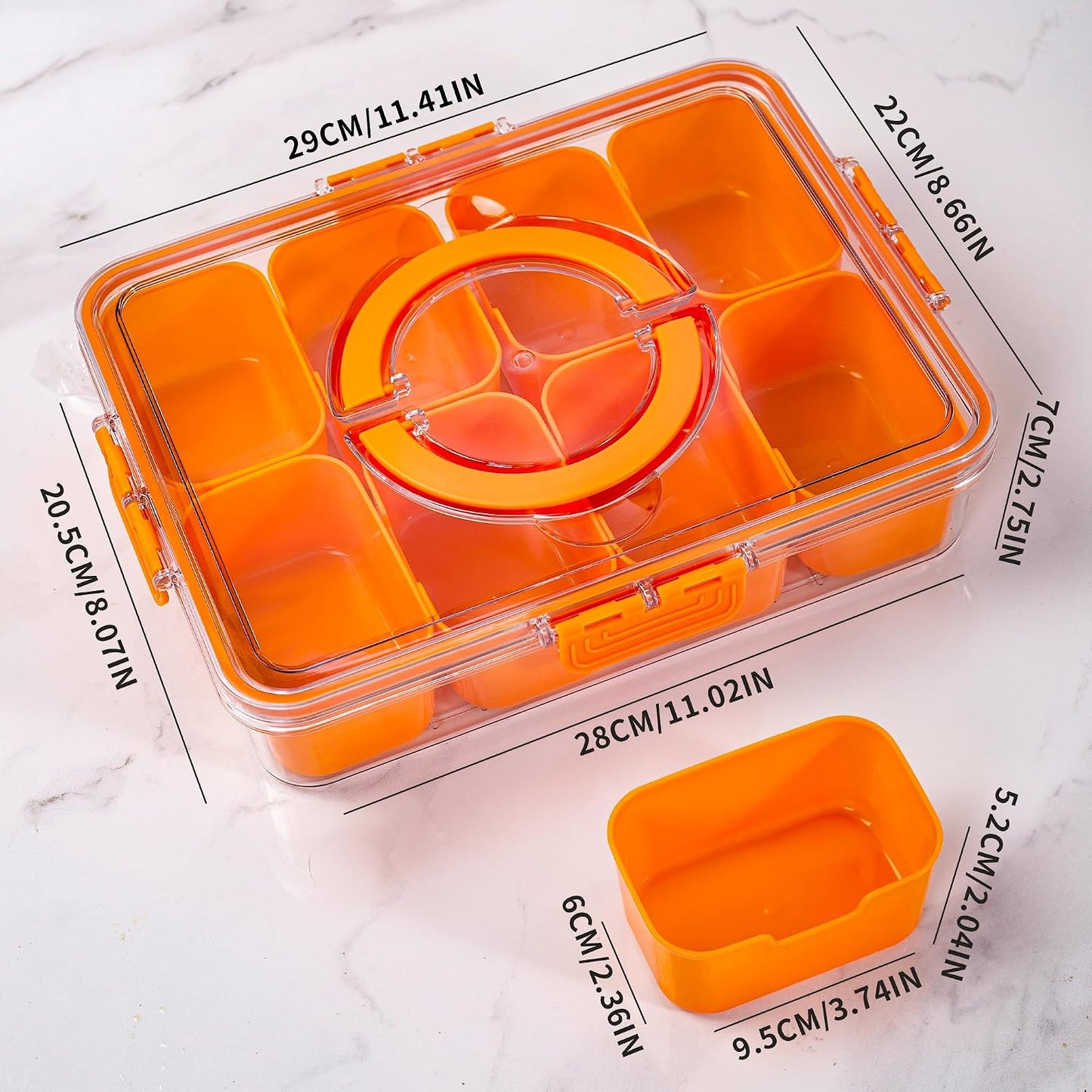 WACOI Divided Snack Serving Tray with Lid and Handle travel Snackle Box Charcuterie Container Portable Storage Organizer for Candy, Fruits, Nuts, Snacks 1Pack White