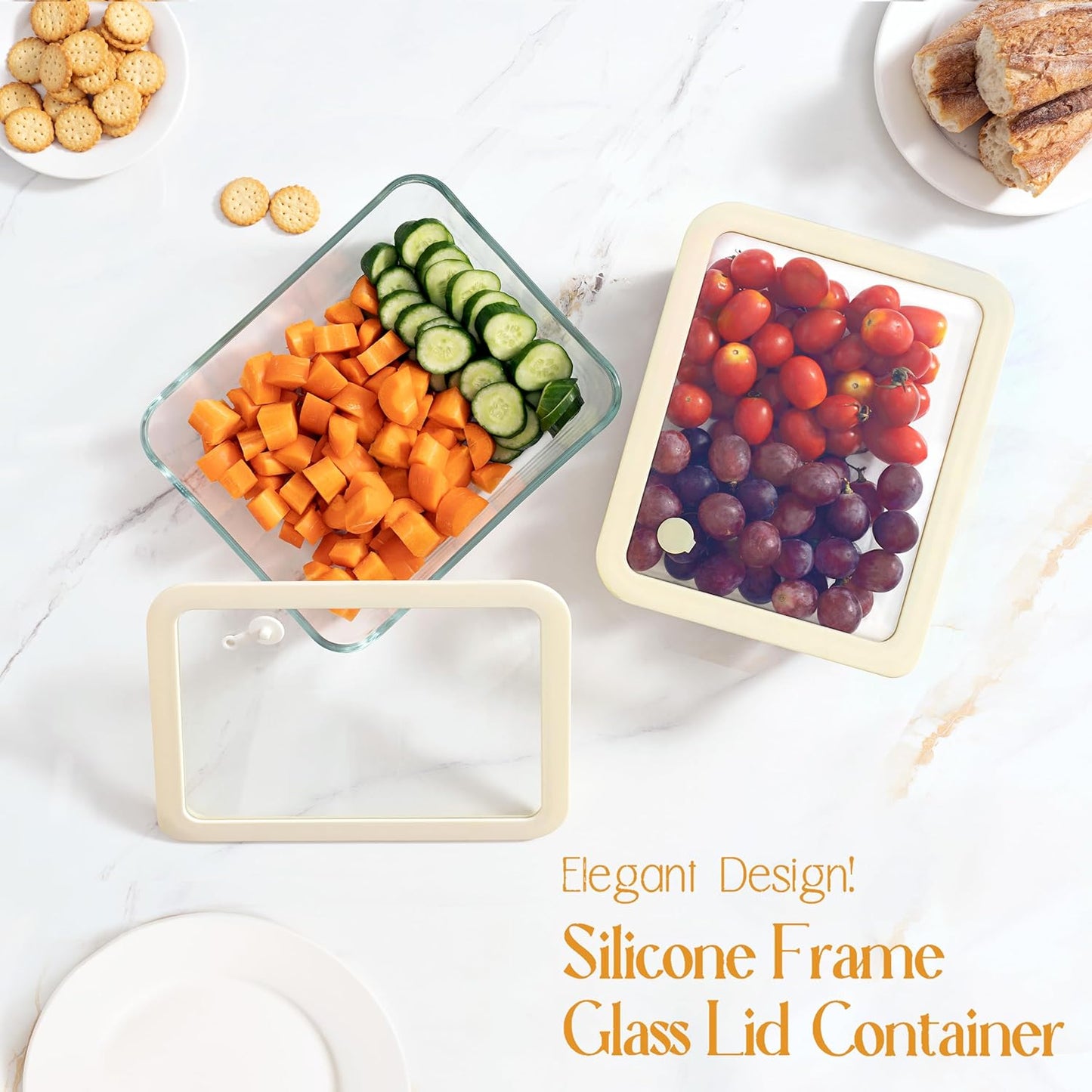 Urban Green Glass Food Container Set with Glass Lid, 4 Pack, Food Storage Containers Set, Airtight, LeakProof, 100% Plastic Free, Meal Prep Containers (White Color)