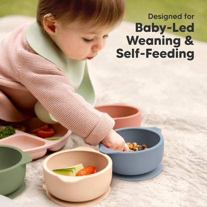 KeaBabies 2-Pack Baby Bowls with Suctions, Lids - Silicone Toddler Suction Bowls for Baby Boy, Girl, Kids, Food Grade Silicone, BPA-Free, Dishwasher Safe, Toddler Eating Essentials (Terracotta)