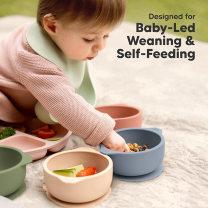 KeaBabies 2-Pack Baby Bowls with Suctions, Lids, Silicone (Terracotta)