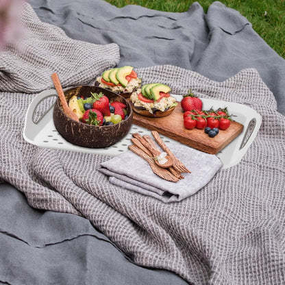 17.7" x 12.5" Anti-Slip Serving Trays with Handles, 3 Pcs X-Large Rectangular Food Serving Tray for Lap, Food Trays for Eating on Couch, Reusable and Durable, Grey