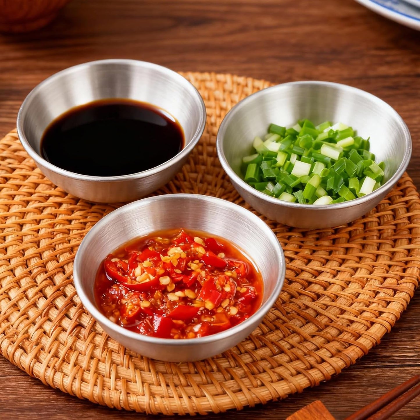 30 Pack 4oz Stainless Steel Sauce Dishes, 3.5 Inch Mini Appetizer Bowls, Seasoning Dishes Sushi Dipping Bowl for Soup, Cooking Prep, Snack, Silver