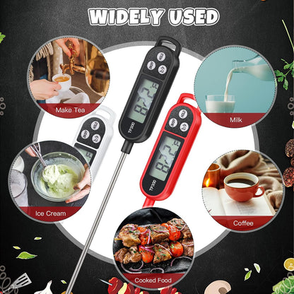 Copkim Instant Read Meat Thermometer Long Probe,Black, White, Red