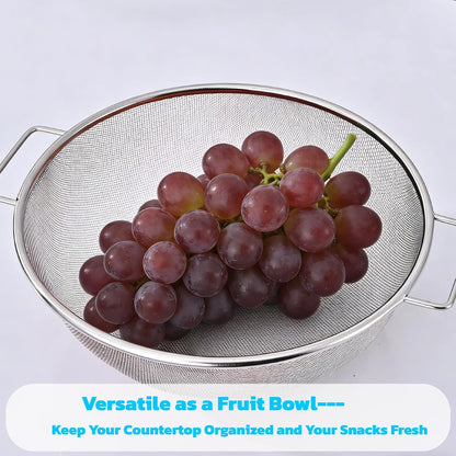 Over The Sink Colander, Stainless Steel Expandable Strainer Basket, Extendable Handles, Dishwasher Safe for Pasta Vegetables Fruits