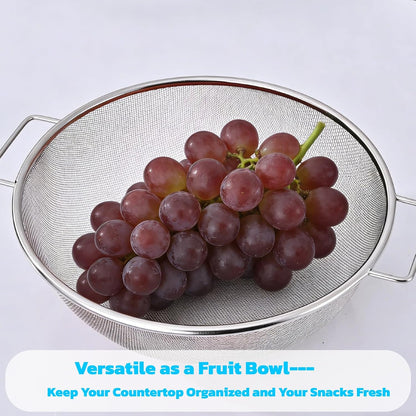 Over The Sink Colander, Stainless Steel Expandable Strainer Basket, Extendable Handles, Dishwasher Safe for Pasta Vegetables Fruits
