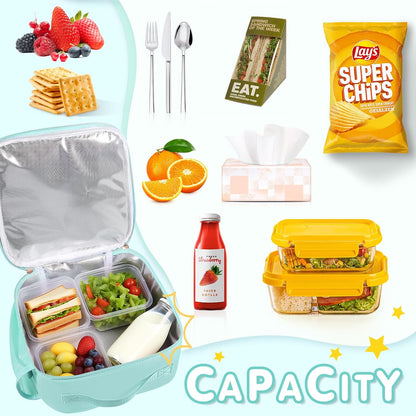 Nsrzua Lunch Bag Kids-Kids Insulated Lunch Bag with Adjustable Strap - Reusable Leakproof Lunch Box for Girls, Preppy School Lunch Tote for Travel, Picnic,School & Winter Camp