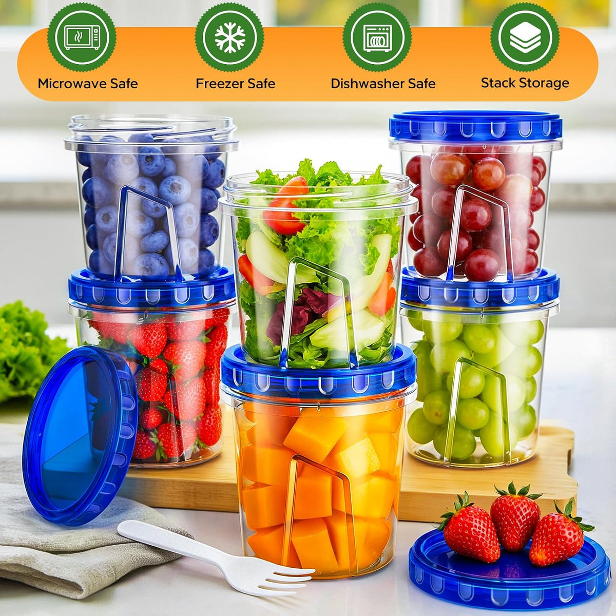 Freezer Storage Containers, [6 Pack-24 Oz] Airtight Plastic Food Storage Containers with Twist Top Lids, Soup, Meal Prep Containers | BPA Free | Stackable | Leakproof | Microwave/Dishwasher Safe