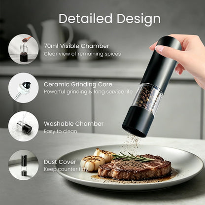 USB Rechargeable Grinder Set With Storage Base, (Black)