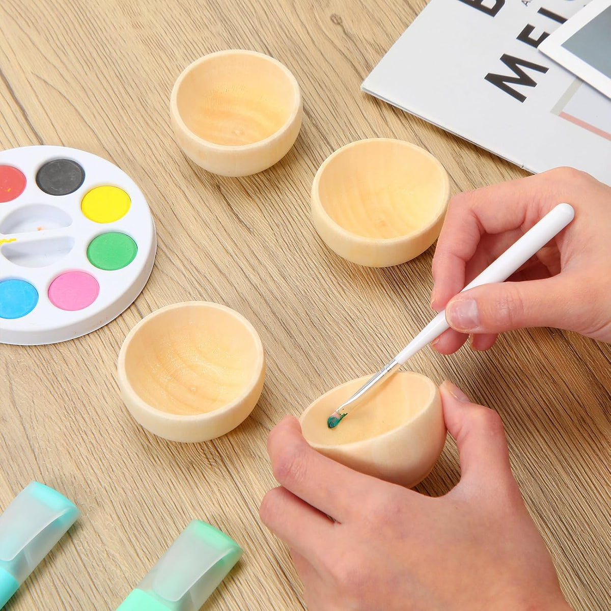 Uiifan Small Unfinished Wooden Bowls for Craft Mini Painting Project