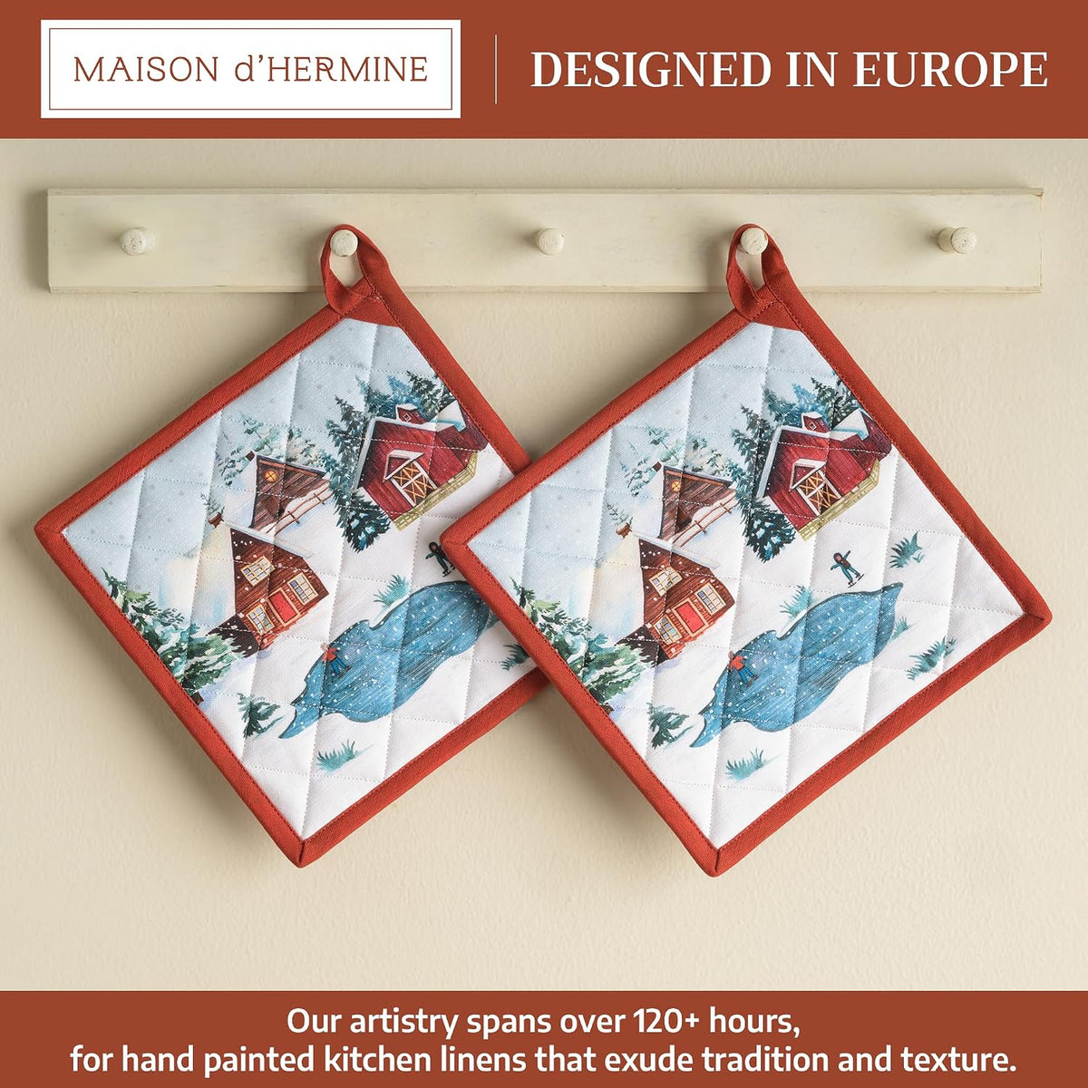 Maison d' Hermine 100% Cotton Oven Mitt & Pot Holder Set (7.5"x13" & 8"x8") - Colors C