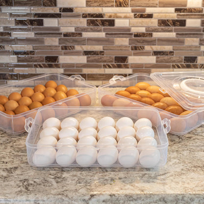 Egg Container for Refrigerator - Large-Capacity Egg Holder with Lid and Handle - Carrier for 72 Fresh, Store Bought or Deviled Eggs by Classic Cuisine