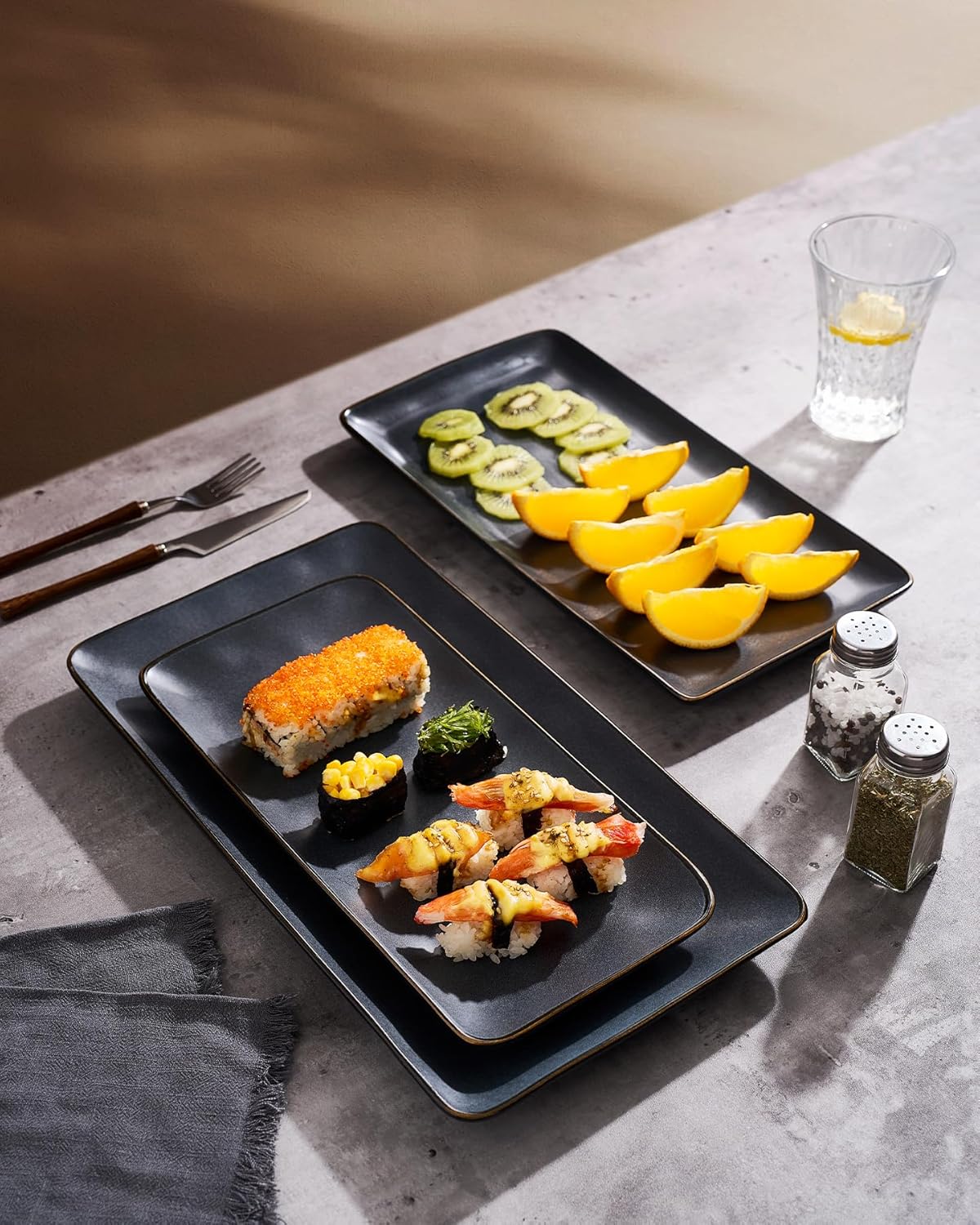Famiware Serving Platter, Rectangular 15.67/14.1/12.6inch Serving Dishes for Entertaining, Microwave Dishwasher Safe, Stoneware Serving Trays for Party, Turkey, Cheese, Ocean Series, Cappuccino White