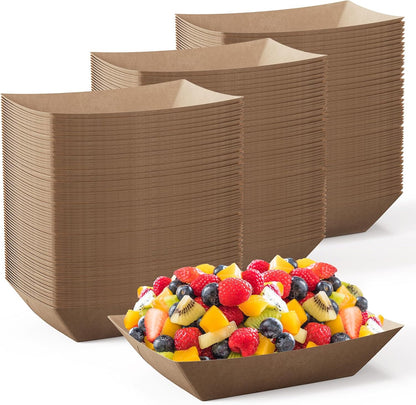 JOLLY CHEF 2lb Paper Food Trays, 100 Pack Disposable Paper Boat, Serving Boats, Food Holder Trays for Snacks French Fries Nachos Hot Dog Tacos BBQ Party