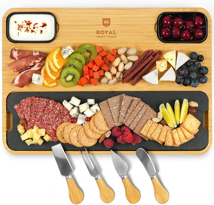 ROYAL CRAFT WOOD Premium Bamboo Charcuterie Board Set - Cheese Platter & Serving Tray & Serving Utensils - Perfect Housewarming Gift, Wedding, Bridal Shower Gift - Ideal for Entertaining and New Home
