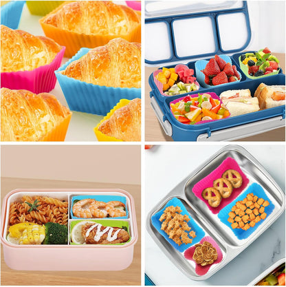 30 Pieces Silicone Cupcake Liners for Lunch Box Accessories, Reusable Lunch Box Dividers, Round Square Rectangular Butterfly Rabbit Shaped bento box inserts, Muffin Cups Baking Molds