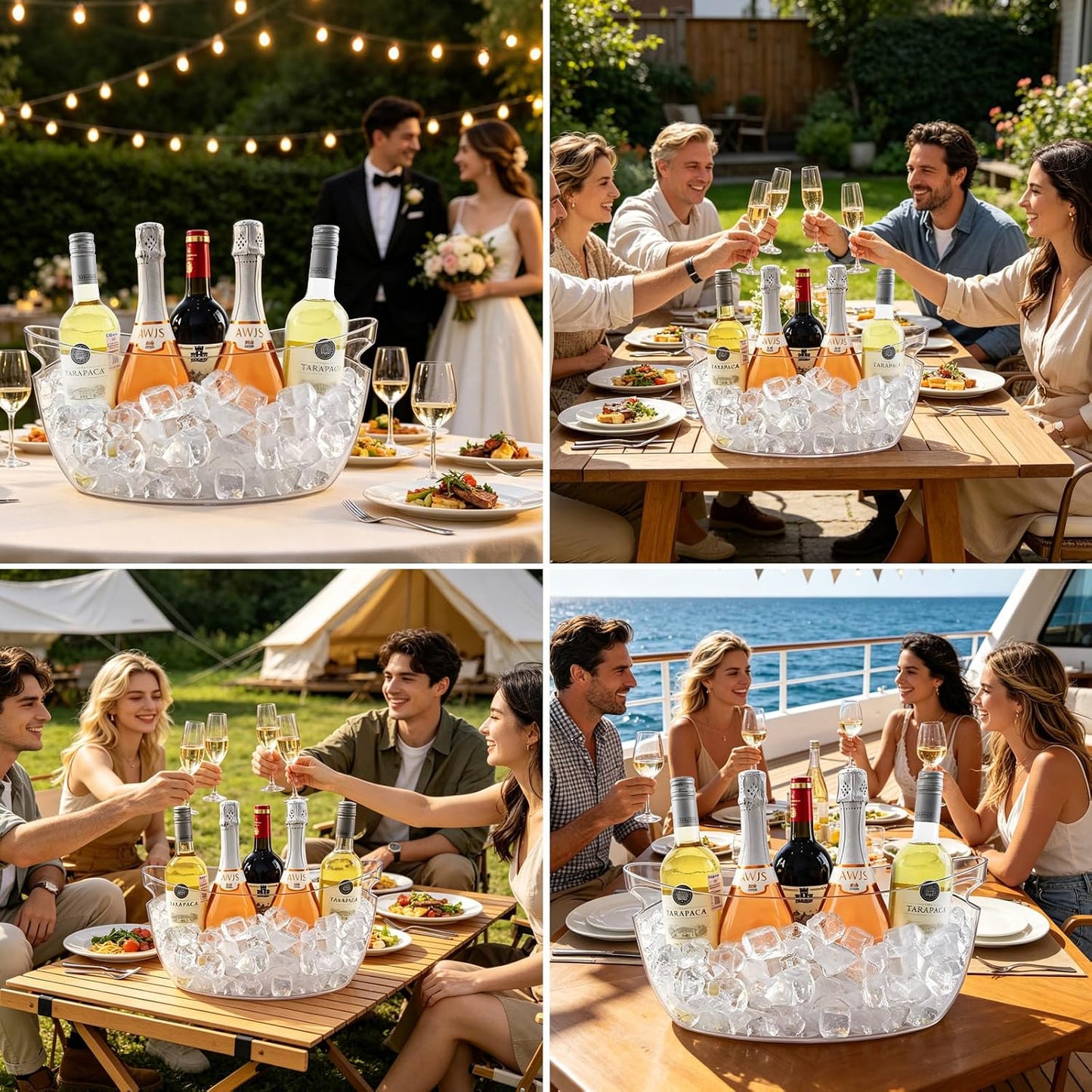 Ice Buckets for Parties 2 Packs,Portable Ice Bucket with Scoops, Thick Champagne Cooler,Drink Buckets for Cocktail Bar,Mimosa Bar Supplies,Beverage Tub Chiller for Wine,Beer (Clear, 5.5L)