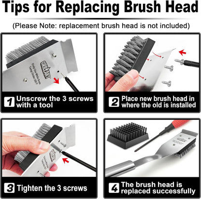 GRILLART Grill Brush Bristle Free, Safe Grill Brush for Outdoor Grill, SteamWizards BBQ Grill Cleaning Brush Kit, Replaceable Head Grill Scraper Tool, Grill Cleaner BBQ Accessories, Gifts for Men/Dad
