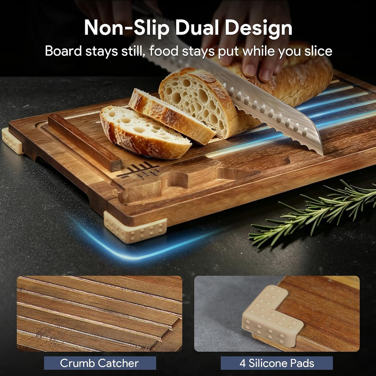 SYOKAMI Acacia Wood Bread Slicer with Bread Knife, Bread Board Bread Cutter