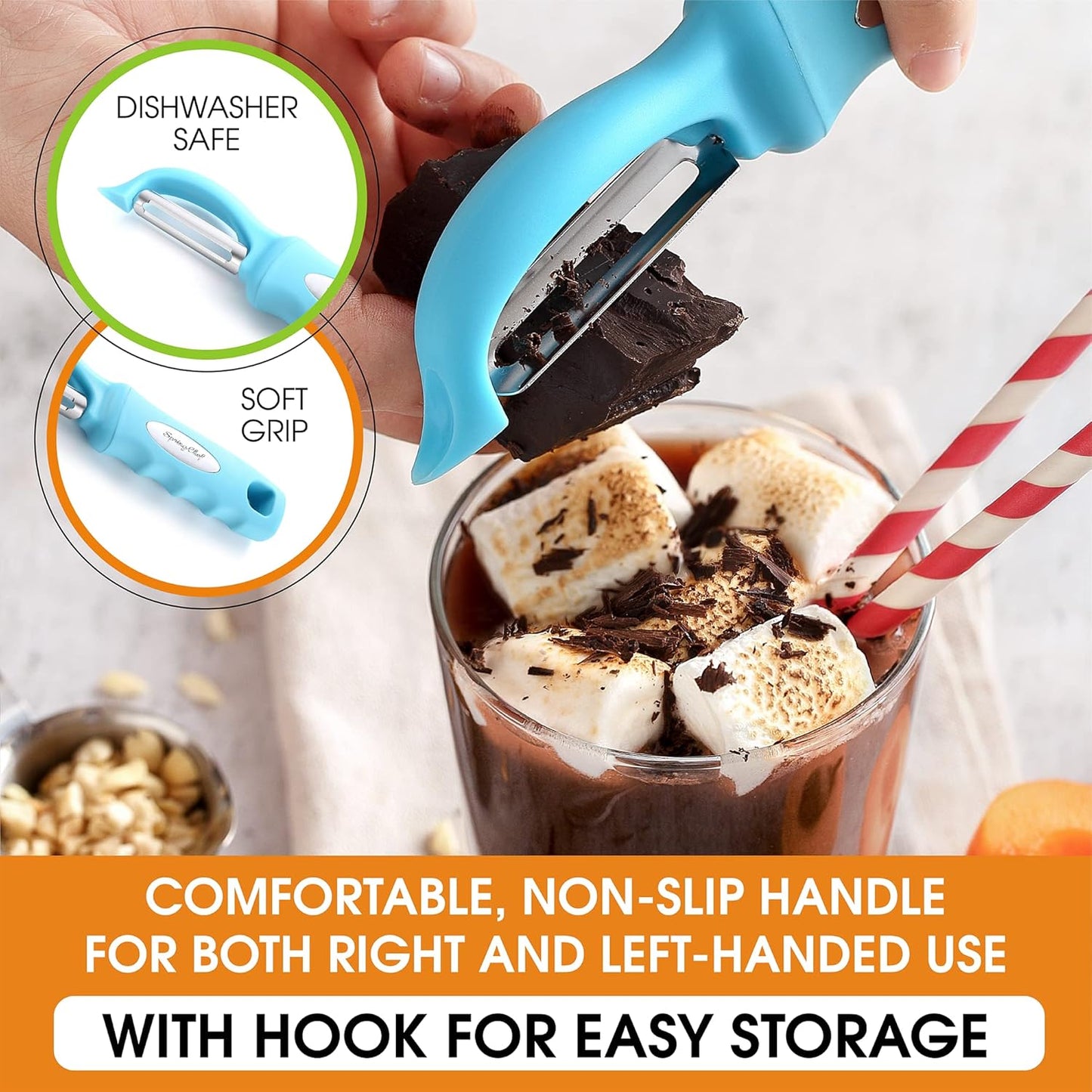 Spring Chef Premium Swivel Vegetable Peeler, Soft Grip Handle and Ultra Sharp Stainless Steel Blades - Perfect Kitchen Peeler For Veggie, Fruit, Potato, Carrot, Apple - Mango