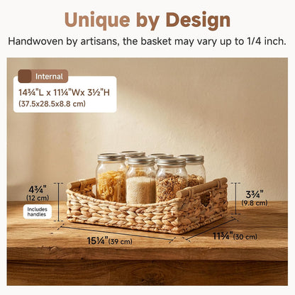 StorageWorks Wicker Baskets for Organizing, Water Hyacinth Storage Baskets with Handles, Woven Baskets for Pantry Storage, 13" x 8¼" x 7", 2-Pack