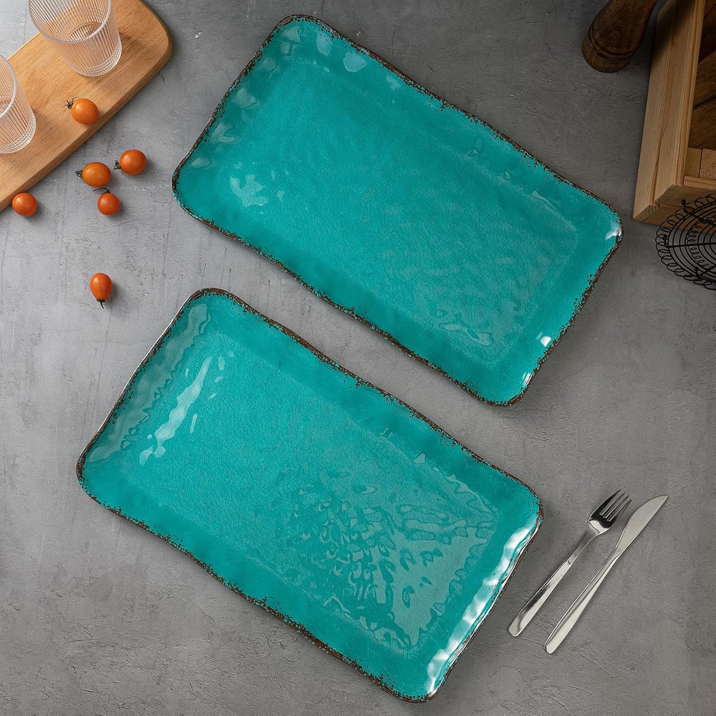 LEHAHA Grilling Prep and Serve Trays, BBQ Serving Platter, Melamine Serving Trays for Food, Set of 2, Great Gift for Father's Day, BBQ Lovers, Prefect for Chrismas Festival and Everyday use.
