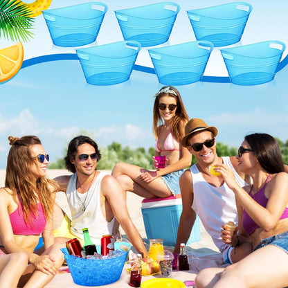 meekoo 6 Pcs Plastic Ice Buckets Bulk with Handles 4.5L Oval Storage Tub Large Capacity Ice Drink Bucket for Party Bar Wine Beer Champagne Beverage Bottle Cooler (4.5 L,Orange)