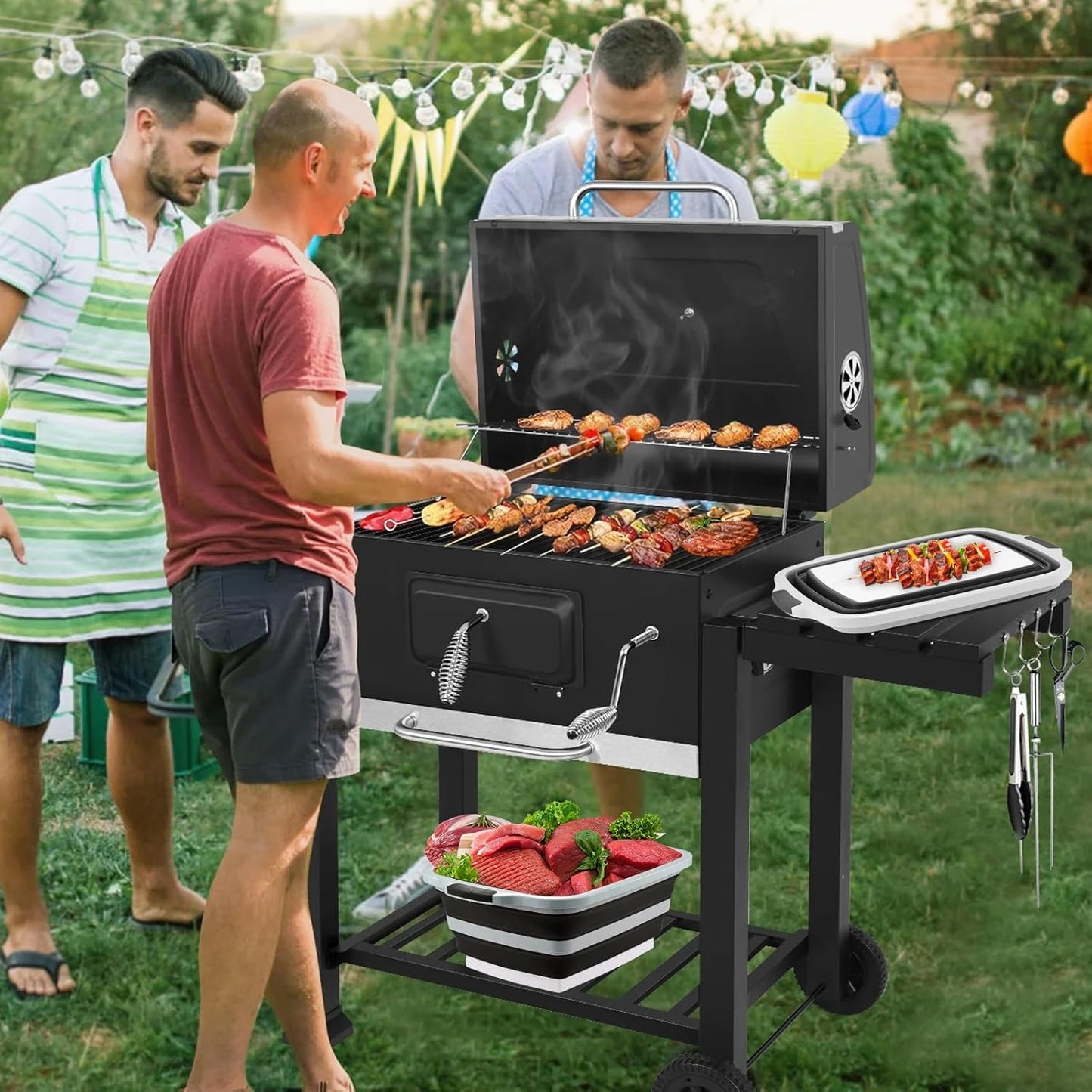 Collapsible Cutting Board with BBQ Prep Tub and Lid, Foldable Food Prep Container for Meal Prep, Marinating, Food Storage, Grilling, Camping and Outdoor Cooking, Dishwasher Safe, Black XX-Large