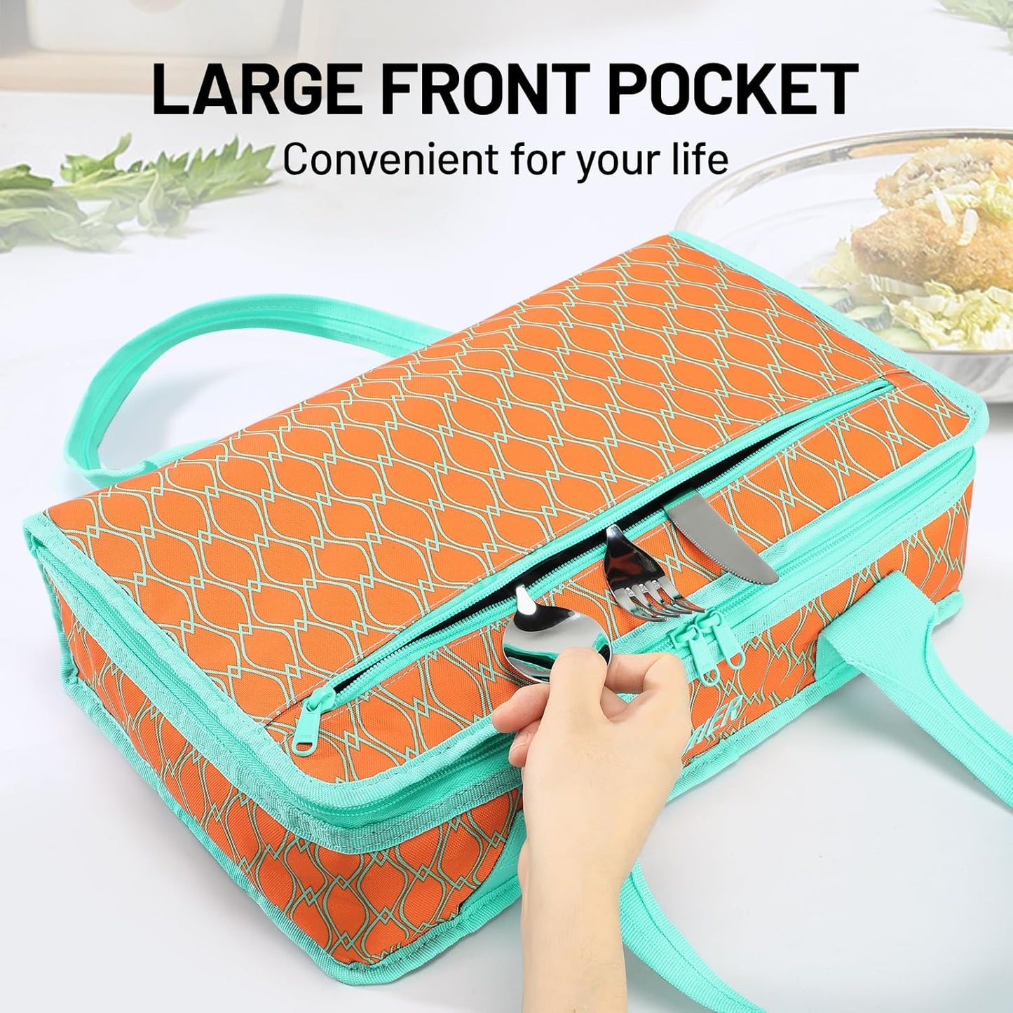 MIER Insulated Casserole Carrier for Hot or Cold Food Thermal Food Carrier Bag for Lasagna Potluck Parties Picnic Cookouts, Fits 9"x13" Baking Dish/Foil Pan, Red