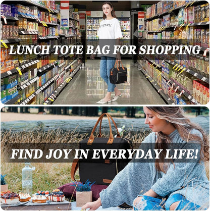 TuErCao Small Lunch Bag Lightweight Insulated Lunch Box for Women Work Portable Soft Cooler for Picnic Travel Road Trips, Loncheras para Mujer, Black