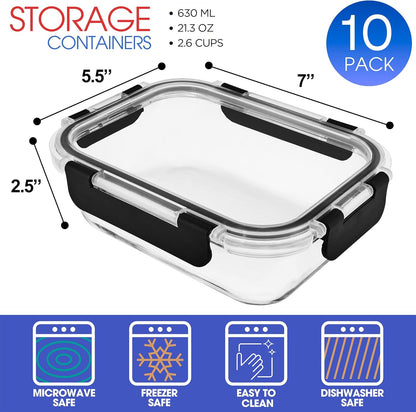 Sorbus 16pc (8 Rectangular 35oz Food Storage Containers and 8 Airtight Lids) – 4.4 Cup Glass Meal Prep Containers, Dishwasher, Freezer, and Oven Safe – Reusable Glass Food Containers for Meal Prep