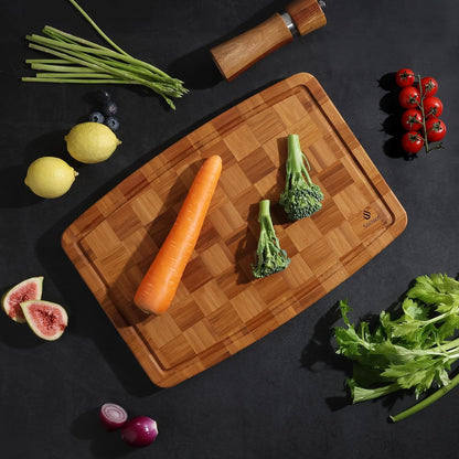 3 Pack Bamboo Cutting Board Set Non Toxic Wooden Cutting Board for Kitchen Non Slip Solid End Grain Thick Wood Juice Groove Chopping Board Edge Grain Teak Smart Marble Flexible Round Stone Metal