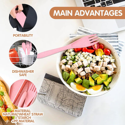 2 Sets Reusable Utensil Set with Case, Portable Plastic Spoons Fork Knife Camping Utensils for Lunch Box Accessories for Kids Adults Travel Picnic Camping Daily Use(Blue, Black)