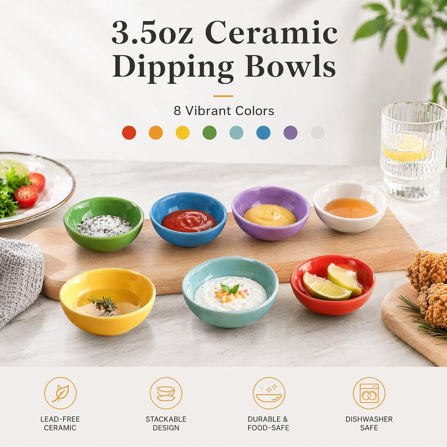 ZENFUN Set of 8 Ceramic Pinch Bowls Set, 3.5 Oz Porcelain Round Sauce Dipping Dishes, Mini Terracotta Dessert Bowls, Condiments Bowls in Bulk for Kitchen, Cooking Prep, Parties, Decor, Sushi