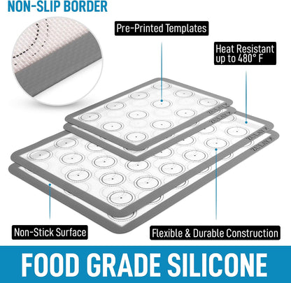 Zulay Kitchen Silicone Baking Mat – 16.5"×11.6" BPA-Free Reusable Baking Sheet, Heat Resistant 480°F – Non-Slip Border, Perfect for Cookies, Bread, Pastries & Oven Use - (Dark Gray)
