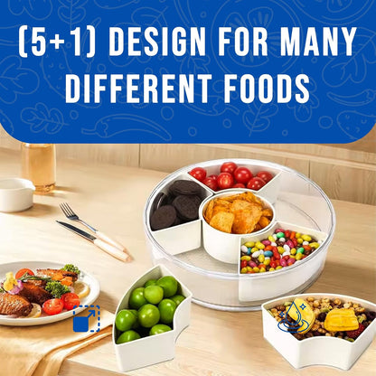 Rotating Snack Tray with Lid for Kids, Divided Serving Tray with Handle, Veggie Tray for Fridge, Rotating Fruit and Vegetable Trays for Parties (Small 10")