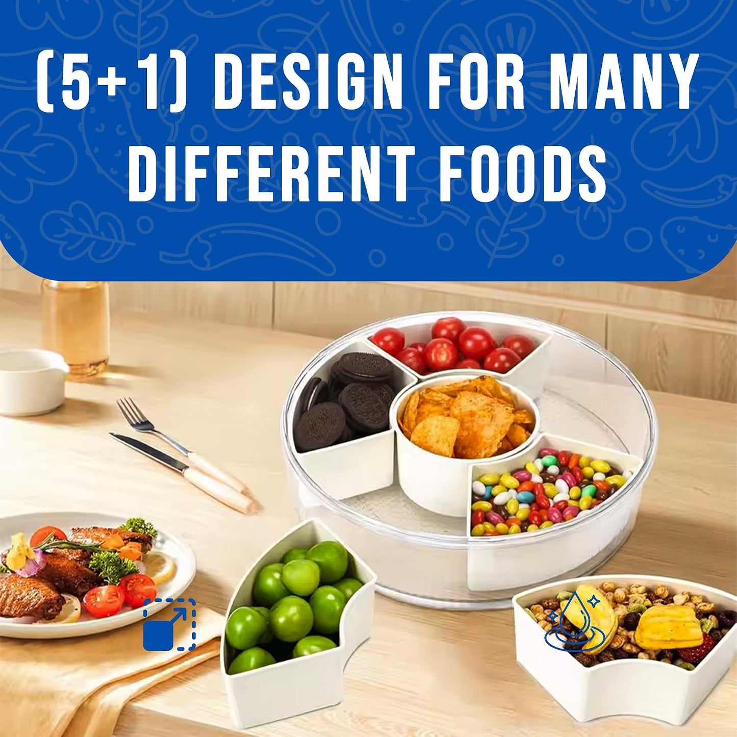 12" Snack Containers with Lids - Reusable Veggie & Fruit Tray for Fridge, Party Serving Dishes, Snack Box Container for Kids Toddlers Adults, Leak-Proof Food Storage
