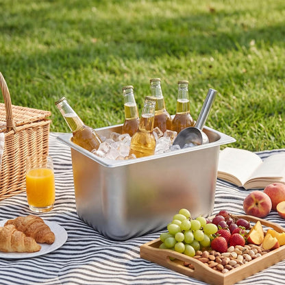 meekoo 3 Pcs 14L Portable Ice Bin and Metal Scoop Set, Insulated Party Ice Bucket Stainless Steel Beverage Tub Storage Container Food Scoops for Freezer Cocktail Bar Party Barbeque Camping
