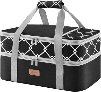 Lifewit Insulated Single Decker Casserole Carrier, Lasagna Lugger Holder for Hot or Cold Food, Fits 9" x 13" Baking Dish, Thermal Lunch Tote Bag for Potluck Parties, Picnic and Cookouts, Grey