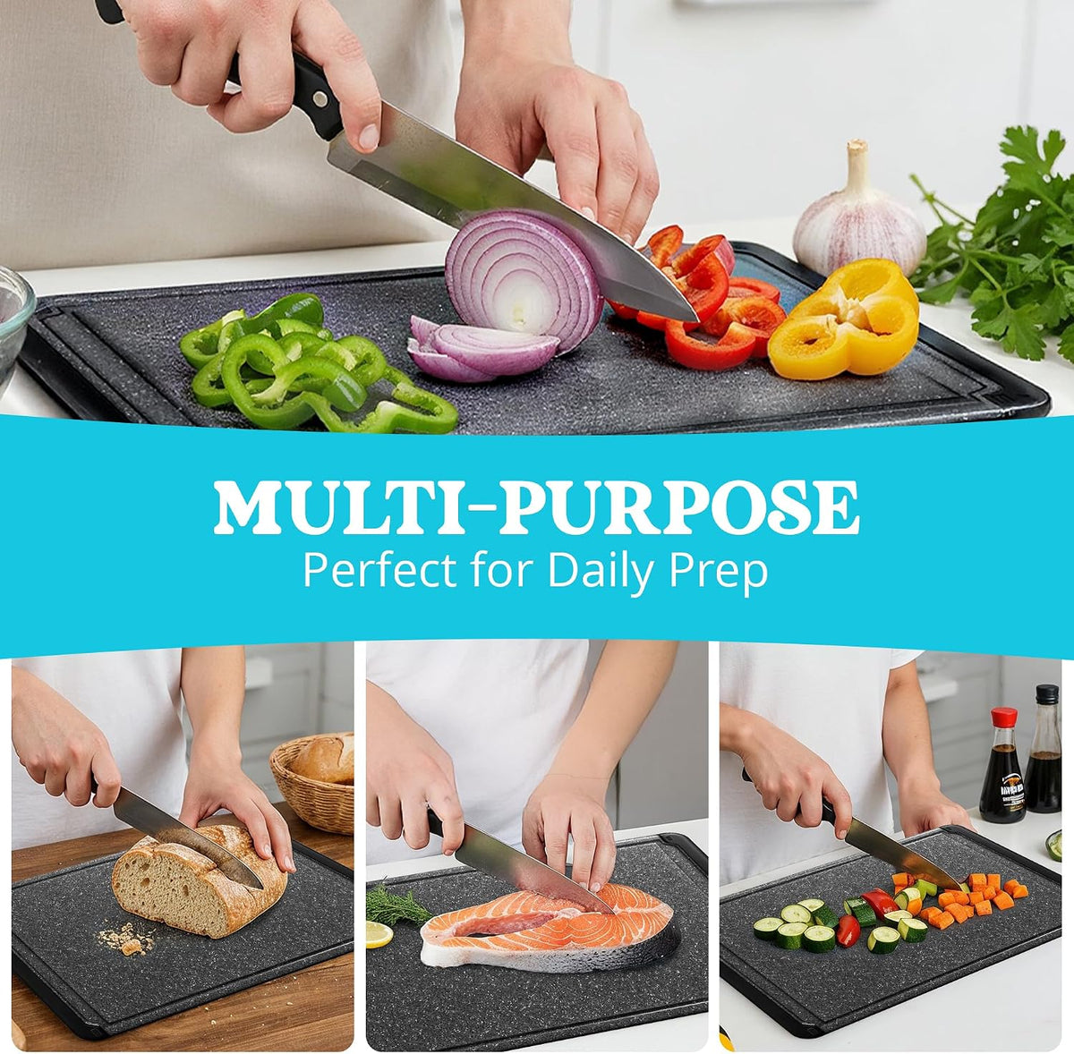 Plastic Cutting Board for Kitchen - Extra Large Cutting Board 18 Inch Reversible Chopping Board, Juice Groove, Non Slip Feet, Dishwasher Safe, BPA Free Large Cutting Board for Meat Vegetables Fruit