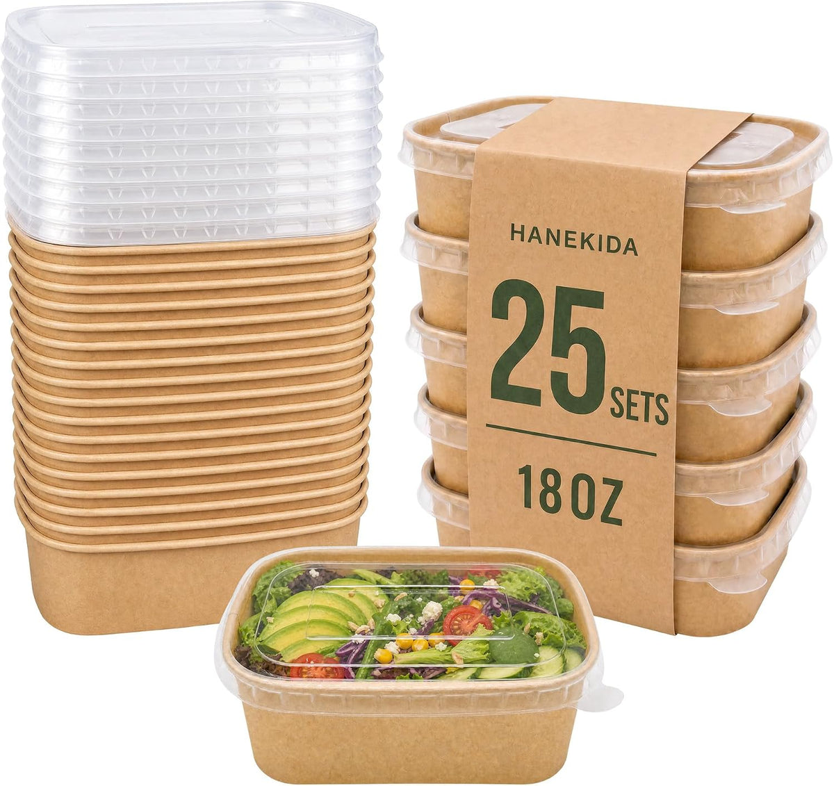34 oz Paper Bowls with Lids, 50 Count Disposable Meal Prep Containers