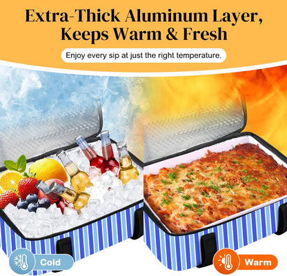 Coobiiya Insulated Casserole Carrier,Lasagna Lugger Tote Keeps Food Hot or Cold,Thermal Lunch Bag Warmer & Cooler Carrier Bag,Portable Tote Bag Fits 9" x 13" Baking Dish for Picnic and Cookout