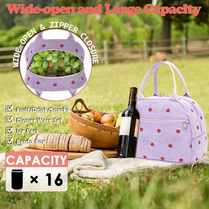 GYEUKHAM Lunch Bag Women, Lunch Box for Adult Men Kids Girls, Small Cute Lunchbox Tote Large Capacity Insulated Lunch Container Cooler for Work School Picnic Travel, Black White Stripes