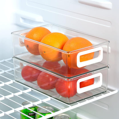 Youngever 2 Pack Stackable Plastic Storage Organizer Container Bin, Stackable Storage Bins with Handler for Refrigerator, Pantry (16" x 4" x 5")