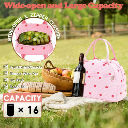 GYEUKHAM Lunch Bag Women, Lunch Box for Adult Men Kids Girls, Small Cute Lunchbox Tote Large Capacity Insulated Lunch Container Cooler for Work School Picnic Travel, Black White Stripes