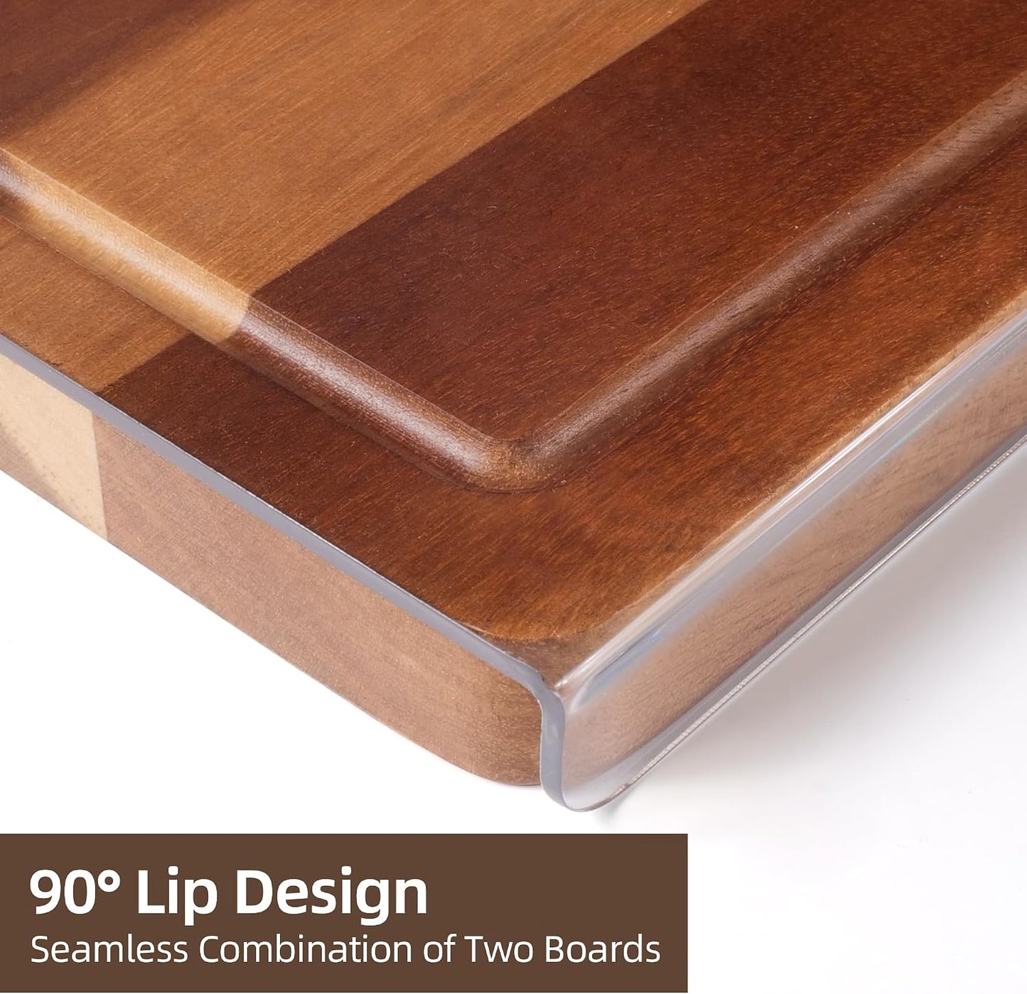Cutting Board Set of 2 – Checkered Wood & Acrylic Cutting Board with Counter Lip for Kitchen Counter, Wood Checkerboard Chopping Board with Juice Grooves for Vegetables, Fruits, Meat