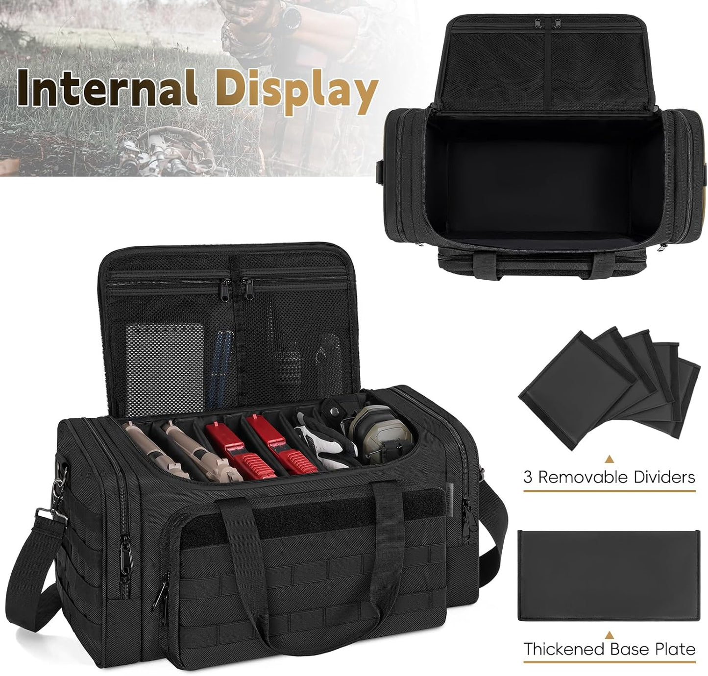 Tactical Pistol Range Bag, Gun Range Bag for Handguns, Shooting Duffle Range Pistol Bag with 6X Magazine Slots, Extra Pockets for Ammo and Essentials
