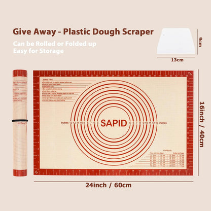 Sapid Extra Thick Silicone Pastry Mat Non-slip with Measurements for Non-stick Silicone Baking Mat Extra Large, Dough Rolling, Pie Crust, Kneading Mats, Countertop, Placement Mats (24" x 36", Gray)