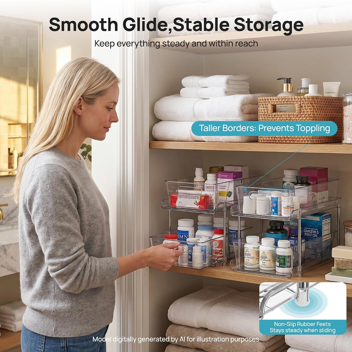 Vtopmart 4 Pack Bathroom Under Sink Organizers Organizer, 2 Tier Clear Pull-Out Organization (S-Standard)