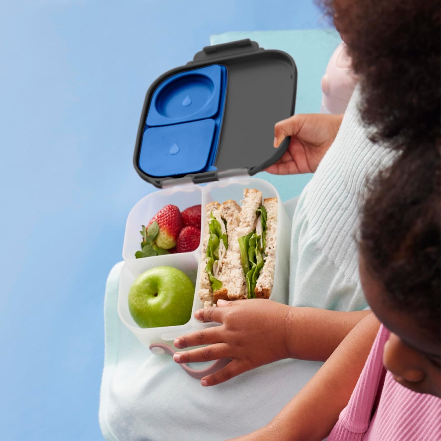 b.box Mini Lunch Box 2-Pack, Leak Proof Bento Box for Kids, 3 Compartment Snack Containers Ages 3+, Lunchbox for Daycare + School, Dishwasher Safe, BPA-Free, PFAS-Free, 4.25 Cup - Blue + Green