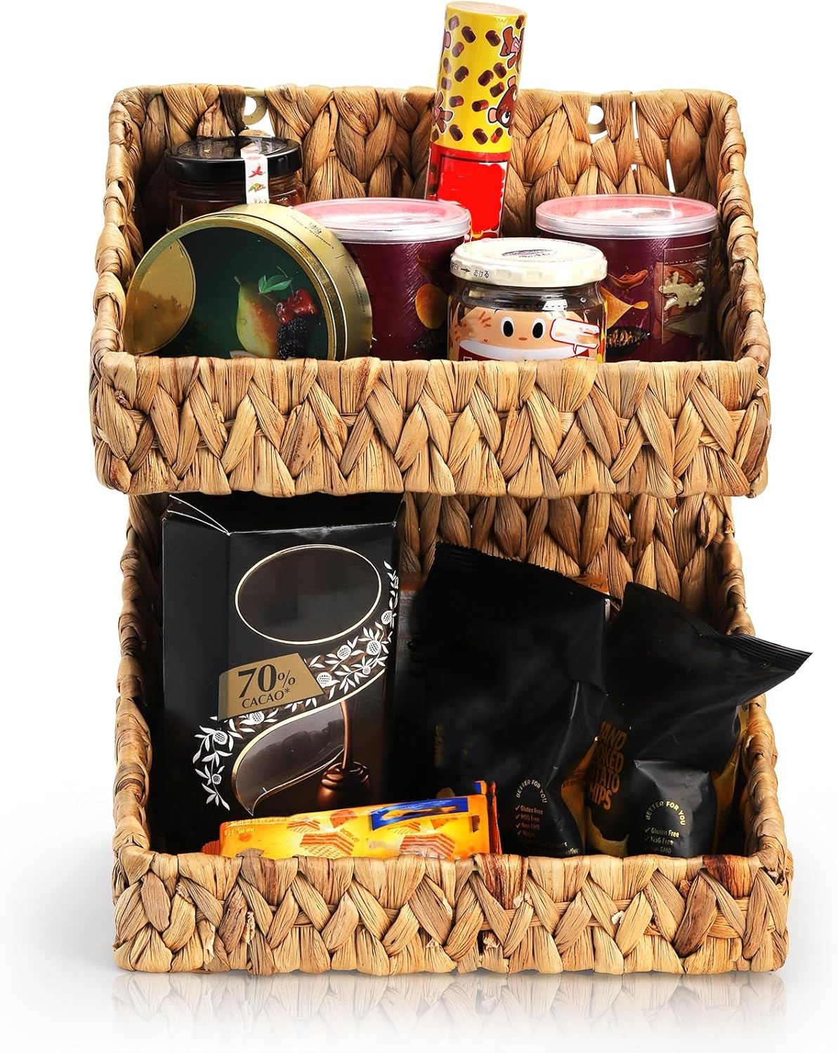 Pumtus 2-tier Handwoven Storage Basket, Water Hyacinth Standing Rack, Kitchen Countertop Organizer, Hanging Bathroom Basket, Fruit Vegetable Holder, Storage Shelf for Home Organization
